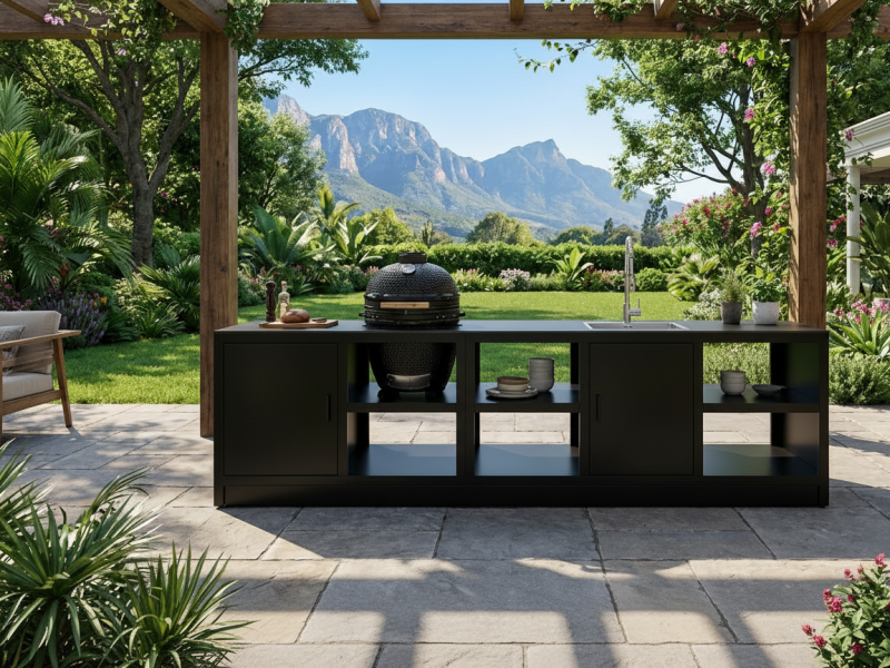 Grillton buitenkeuken in moderne tuinomgeving