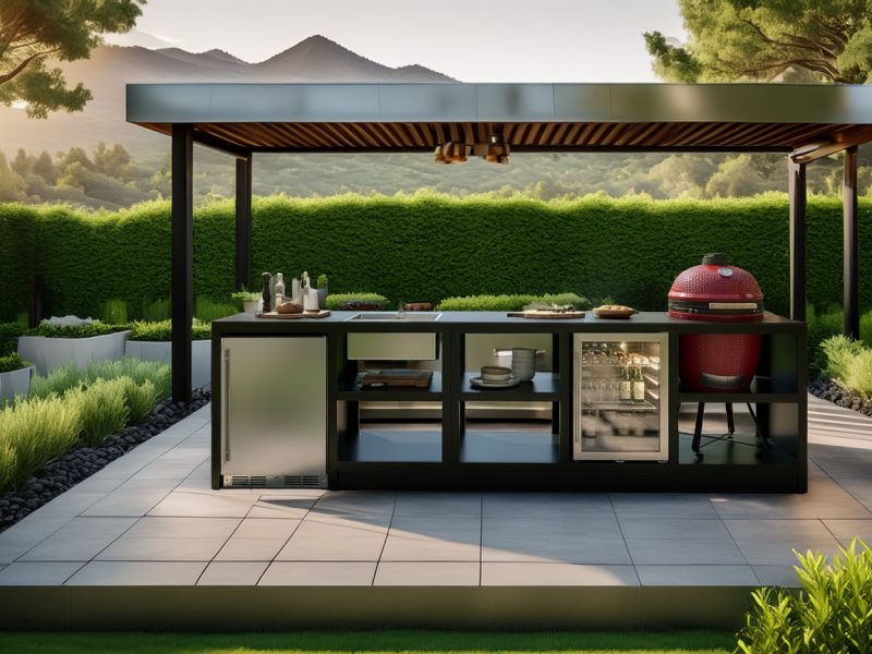 Grillton buitenkeuken met natuurstenen afwerking